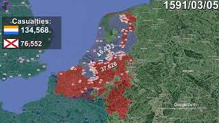 The Eighty Years War Every Day with units using Google Earth [upl. by Ytrebil]