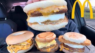 Eating McDonald’s New Steak Egg Bagel Mukbang [upl. by Oirom49]