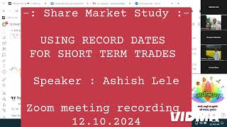 How to Use Record Dates For Short Term Trades Speaker  Ashish Lele 121024 [upl. by Uriel]