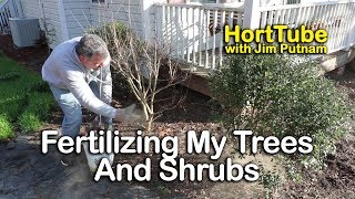 Fertilizing My Shrubs and Trees  Organic Fertilizers [upl. by Ezirtaeb445]