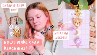 How I make airdry clay keychains and pins ✿ No bake  no resin [upl. by Eerized]