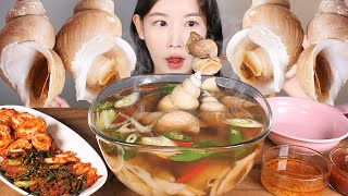 쫄깃쫄깃💛 수제비 넣은 뜨끈한 백골뱅이탕 먹방 Sea Snail Whelk Soup eating show mukbang korean food [upl. by Pansie]