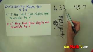 Divisibility rules for dividing numbers by 4 and 8 video tutorial [upl. by Aicilihp]