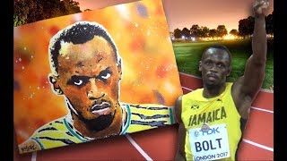 Painting Usain Bolt portrait  Peinture sur toile  Rabel [upl. by Squire990]