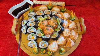 How to make Sushi at home  stepbystep SUSHI recipe طريقة سهلة لتحضير السوشي بالسلمون [upl. by Ramiah981]