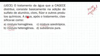 UECE O tratamento da água que a CAGECE distribui consiste basicamente na adição de sulfato de [upl. by Tamera]