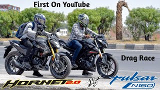 Honda Hornet 20 Vs Pulsar N160  Drag Race  Shocking Results [upl. by Shoshana]