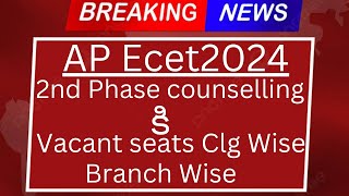 AP ECET 2024 2nd Phase Counselling vacant seats college wise [upl. by Ennayram]