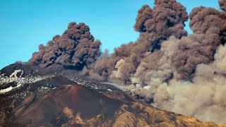 Mount Info Etna volcano spews thick black smoke into the air in Sicily Italy [upl. by Enrica832]