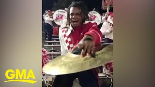 Marching band members cymbal performance is giving us life l GMA Digital [upl. by Nymassej]