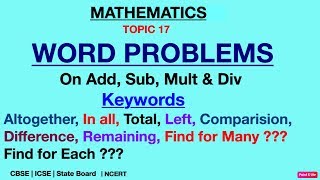 Word Problems on Addition Subtraction Multiplication amp DivisionSHORT KEYWORDSMATHS Class310 [upl. by Ninos]