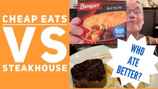 Banquet Beef Pot Pie vs Longhorn Steakhouse Steak Who Ate Better [upl. by Myers]