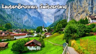 Lauterbrunnen Switzerland walking tour 4K  most beautiful Swiss village  Paradise on Earth [upl. by Drida]