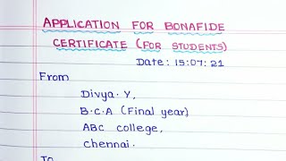 Application for Bonafide certificate for students ll Bonafide certificate application in english [upl. by Kit]