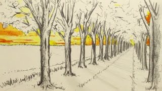 How to Draw in 1Point Perspective Narrated A Road and Trees [upl. by Kippy]