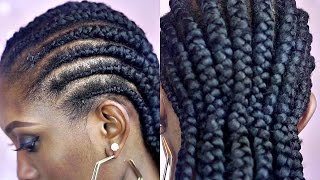 TUTORIAL How To Braid Big Cornrows On Short Natural Hair [upl. by Kahler238]