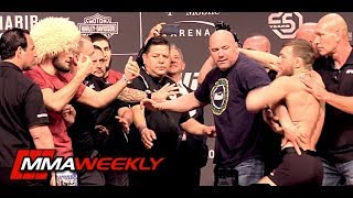 UFC 229 Khabib vs Conor McGregor Ceremonial WeighIn Comes to Blows [upl. by Nylle404]