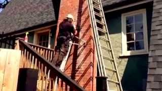 Cleaning Mortar Smears White Stains on Brick Chimney Easy Technique [upl. by Atiuqehc]