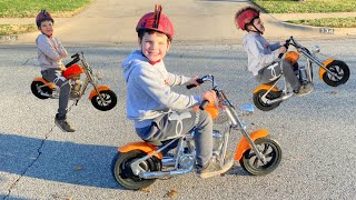 MoTORCYCLE for KiDS Caleb Plays with New Surprise Motorbike RideOn Toy [upl. by Essie430]