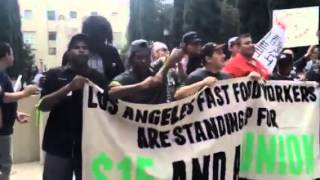 Minimum wage protest in downtown Los Angeles [upl. by Nnylassej660]