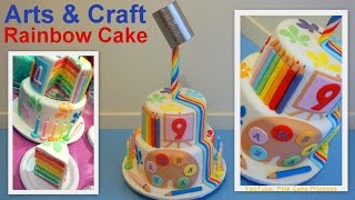 Gravity Defying Back to School Cake  Arts amp Craft Rainbow Cake How to  Pink Cake Princess [upl. by Imeaj]