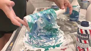 Experimenting with marbling underglaze on porcelain pottery using shaving cream [upl. by Kelam833]