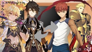 Genshin react Aether e Zhongli as Shirou Emiya e Gilgamesh [upl. by Llednahc]