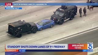 Corona police talks to KTLA 5 as 91 Freeway standoff continues [upl. by Fields37]