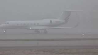 HD HEAVY FOG Netjets Gulfstream C37B take off at GenevaGVALSGG [upl. by Ayoted]