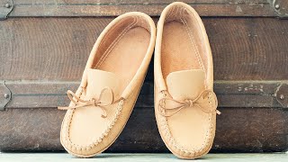 Mens Authentic HandSewn Moose Hide Leather Traditional Native American CanadianMade Moccasins [upl. by Nerrawed808]