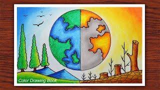 How to draw world environment day poster Save nature drawing easy [upl. by Hendon]