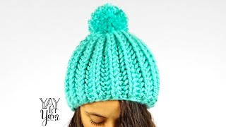 Easy SHORTCUT Brioche Pom Pom Hat  FREE Knitting Pattern  Yay For Yarn [upl. by Nilat]