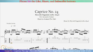 Caprice No 24  Niccolò Paganini 17821840 Arr for Classical Guitar with TABs [upl. by Spencer]