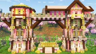 How to build Cherry Blossom Bridge House  Minecraft tutorial [upl. by Vilhelmina]