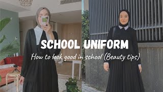 How to look good in school uniform with hijab 🌱 [upl. by Stephana]