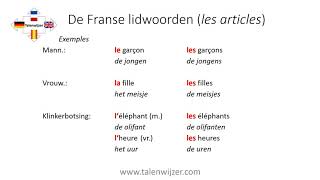 Franse lidwoorden klas 1  uitleg en voorbeelden  Talenwijzer [upl. by Natanoj]