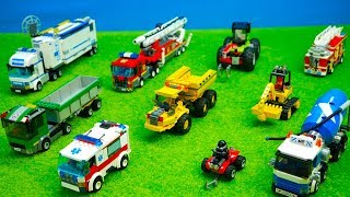 Garbage truck police cars tank truck combine harvester crane car fire brigade fun for children [upl. by Ellehsim]