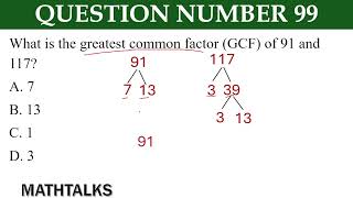 What is the greatest common factor GCF of 91 and 117A 7B 13C 1D 3civilserviceexam2024 NAPOLCOM [upl. by Owens719]