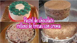 PASTEL de CHOCOLATE en 3 LECHES relleno de FRESAS con CREMATema NAVIDEÑO🎄☃️ [upl. by Obed]