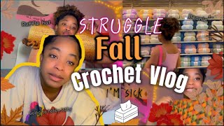 Weekly Crochet Vlog Cropped Fall Sweater Ruffle Bucket Hat Beanie and Being sick ALL IN ONE [upl. by Annaeg]