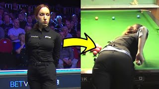 SNOOKER REFEREE SHOWS HER SKILLS ON SNOOKER TABLE [upl. by Ano]