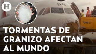 Tormenta de granizo destroza el frente de un avión mientras aterrizaba en Viena [upl. by Foskett94]