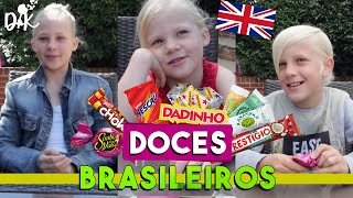 CRIANÇAS GRINGAS PROVANDO DOCES BRASILEIROS 1 KIDS TASTING BRAZILIAN SWEETS  DaniampKiel [upl. by Gonyea]