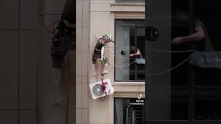 Installing air conditioner outside the building👷 [upl. by Lad691]