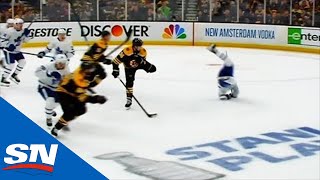 Jake DeBrusk Sends Nazeem Kadri To Locker Room With KneeOnKnee Hit [upl. by Ennyleuqcaj]