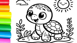 Drawing Turtle Coloring and Painting For kids Toddler Kids Art Easy coloring [upl. by Cogn]