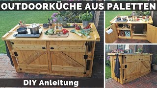 Outdoor Küche selber bauen  Paletten Außenküche DIY  Kücheninsel  Palettenmöbel Garten Tisch [upl. by Kaenel]