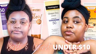 I Tried TEN Drugstore Sunscreens UNDER 10  BEST amp WORST Affordable Sunscreens for Dark Skin [upl. by Anehsuc]