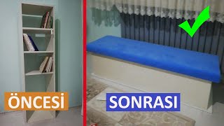 KİTAPLIKTAN SANDIKLI BENCH YAPIMI  EVDE MOBİLYA DEKORASYONU  BOOKCASE DECORATION [upl. by Damek]