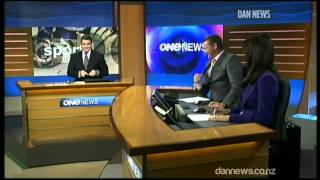 Newsreader in New Zealand does quotSprinkler Dancequot live on TV [upl. by Jacqui858]